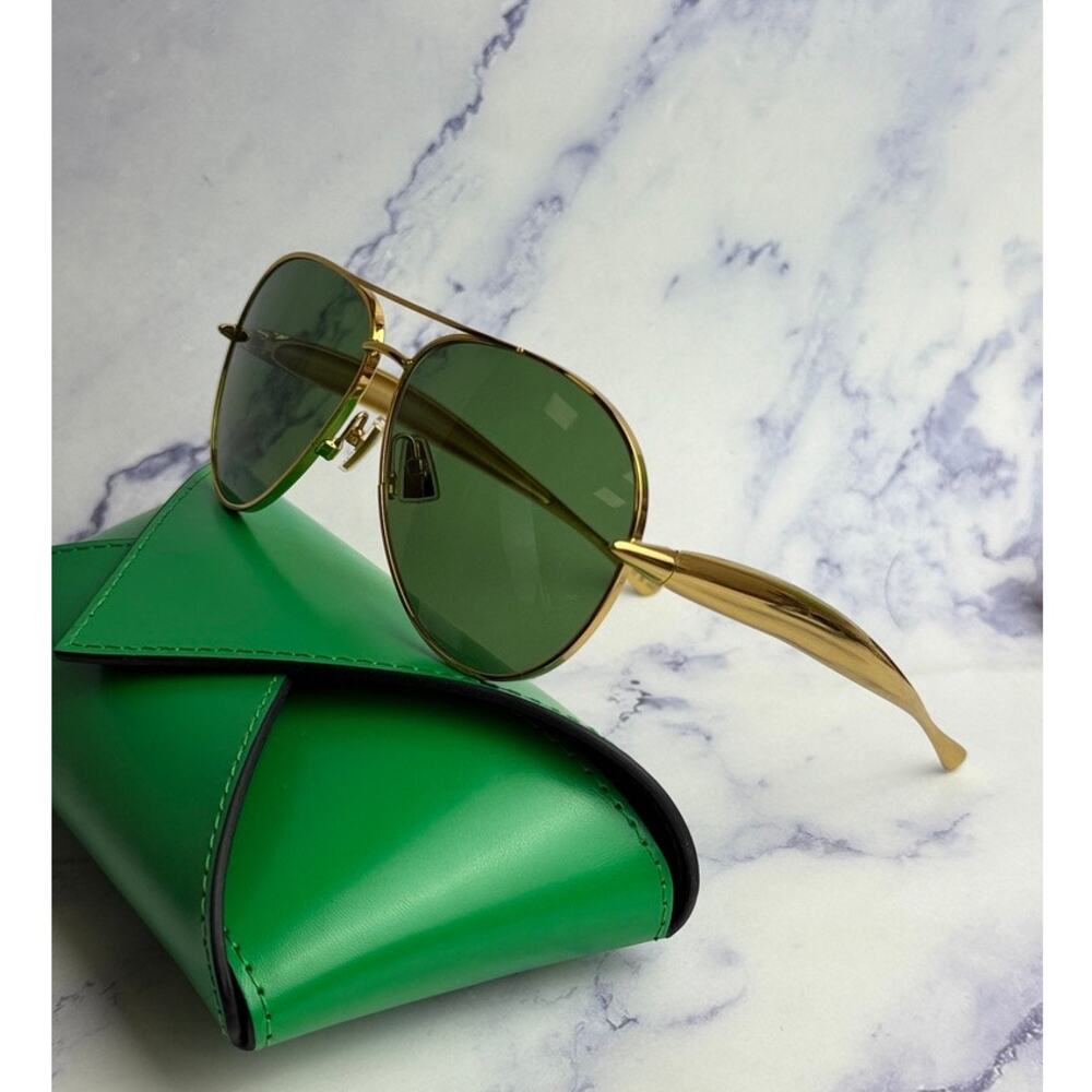 NEW Bottega Veneta BV1305S 001 Sardine Gold Green Aviator